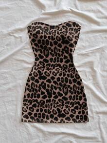 Soleia Sexy Leopard Print Sleeveless Mini Dress, Suitable For Beach Vacation In Summer Chic Dress - Brown - View 3