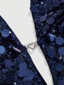 ROMWE Y2K Retro Sexy Draped Neck Beaded Crop Top For Women - Navy Blue - View 3