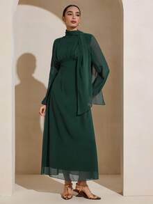 Graceveil Elegant Lace-Up Long Sleeve Green Chiffon Dress For Women - Green - View 4
