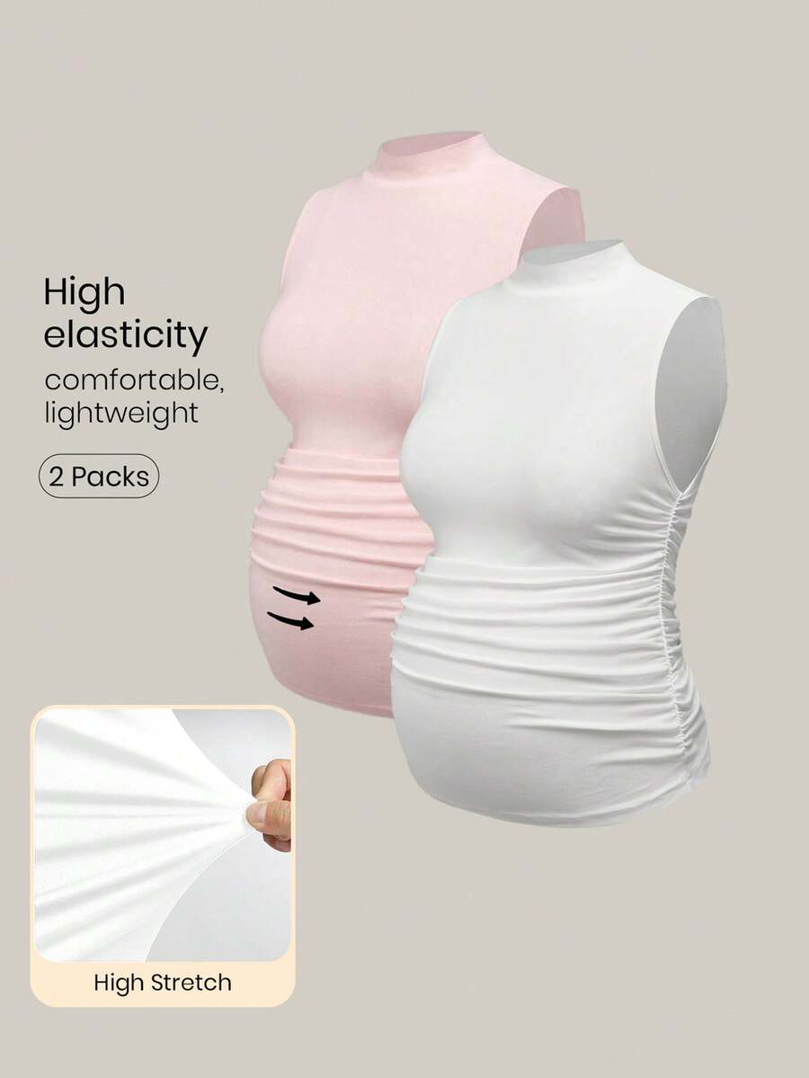 Modmama Maternity Solid Color Pleated Collar Fitted Casual Everyday Top - Multicolor - View 1