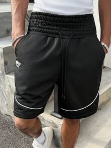 PAVTROS Young, Casual, Double Waistband, White Side Stripe, Printed Design Shorts - Black - View 6