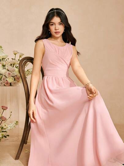 Teen Girls' Solid Color Sleeveless Party Dress