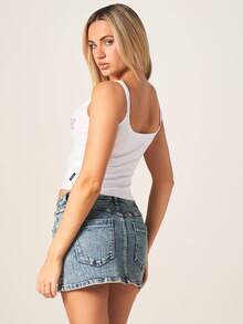 Missguided x Playboy Áo tank top hai dây nữ đính đá lấp lánh, kiểu dáng thời trang, không tay, cổ tròn, thích hợp cho mùa hè, xuân, thường ngày. - trắng - Xem 2