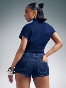 Denimoi Women's Casual Versatile Everyday Wear Denim Jacket - Dark Wash - View 5