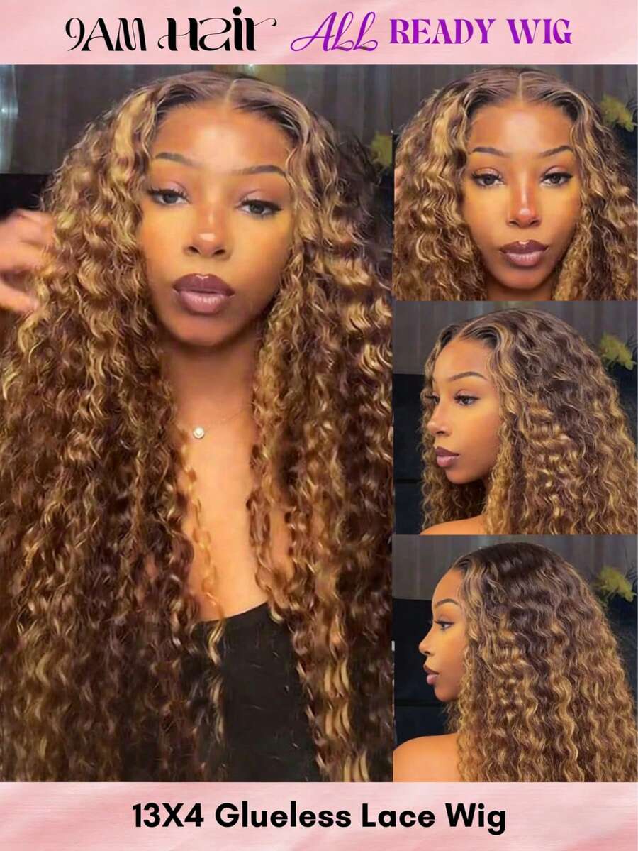 ALL READY WIG 26 Inch 4/30 Highlight Ombre Water Wave Lace Front Wigs Human Hair Pre Plucked 180% Glueless Transparent Lace Front Wigs With Baby Hair 13X4 Water Wavy Lace Frontal Wigs Human Hair For Women - S4/30 - View 1
