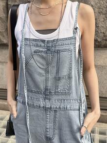 FRIFUL Women's Washed Denim Bib Pants - Blue - View 6