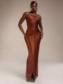 Normani 女士流苏吊坠性感派对连衣裙，饰有金色金属装饰 - 紅色 - 查看 5