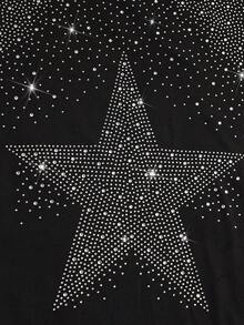 SLATEMANN 男士休闲宽松短袖T恤，黑色，水钻设计，宽松版型，成熟街头风，适合通勤、日常穿着，可作为男友/老公礼物，情侣装 - 黑色 - 查看 7