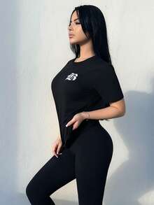 Vassilux Slim Fit Women's Casual Short Sleeve T-Shirt, Women's Clothing Graphic Tees Women Tops - Black - View 4