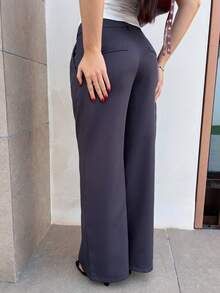 Hitanina 女士高端优雅修身宽松休闲阔腿裤 - 灰色 - 查看 2