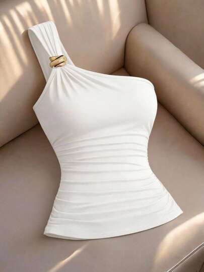 Franclia Women's Sleeveless Camisole, Metal Buckle Decor, Bodycon Fit, Knit Fabric, Versatile Daily Wear