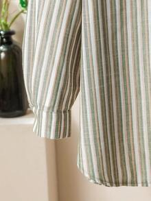 Lacomfia Women's Linen-Like Striped Loose Long Shirt And Wide Leg Pants Set, Casual Comfortable Versatile Plus Size - Multicolor - View 8