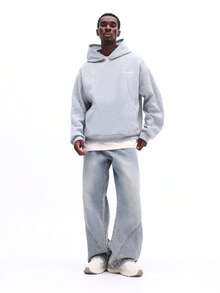 Áo hoodie nam SUMWON màu xám nhạt pha trộn, kiểu dáng chui đầu, có logo chữ viết tay, mũ trùm đầu có dây rút, túi giữa, tay dài, chất liệu trơn. - Xám - Xem 3