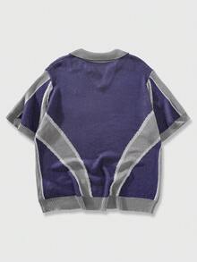 ROMWE MEN Prep 男士休闲短袖套头针织衫 - 藍色 - 查看 2