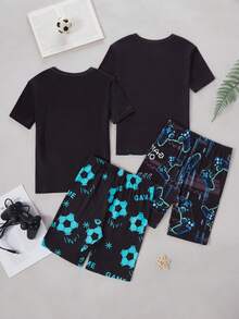 男童新款极简主义电子游戏和足球夜光修身舒适休闲四件套家居服，春夏款 - 彩色 - 查看 2