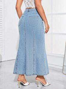 SHEIN Privé Falda vaquera de línea A versátil y casual para uso diario - Lavado ligero - Ver 2