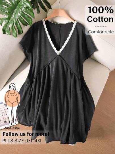 CosyJoli Plus Size Women's Casual Washed Snow Floral Black Dress, Street Style Casual Dress For Ladies