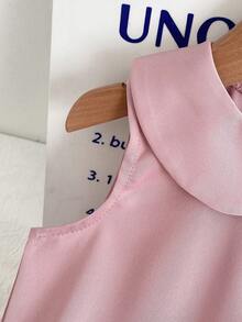 Souflis Souflis Vestido de verano para niñas bebé, color principal en rosa suave, con cuello Peter Pan y diseño sin mangas, volante en el bajo, acento de lazo en la cintura para un estilo de princesa dulce, ropa de bebé niña elegante y adorable - Rosa - Ver 10