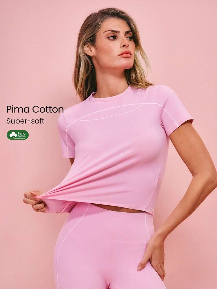 バレンタインデー ピマコットン オフデューティー 超ソフト 通気性 軽量 ストレッチ コントラストステッチ リラックスフィット スリムフィット クルーネック Tシャツ ジム ワークアウト スタジオ デイリーカジュアルウェア