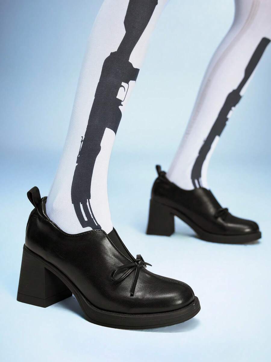 Sugerpunk Mẫu sandal cao gót mũi tròn đơn giản, thắt nơ, thời trang mới năm 2025 dành cho nữ. - màu đen - Xem 1