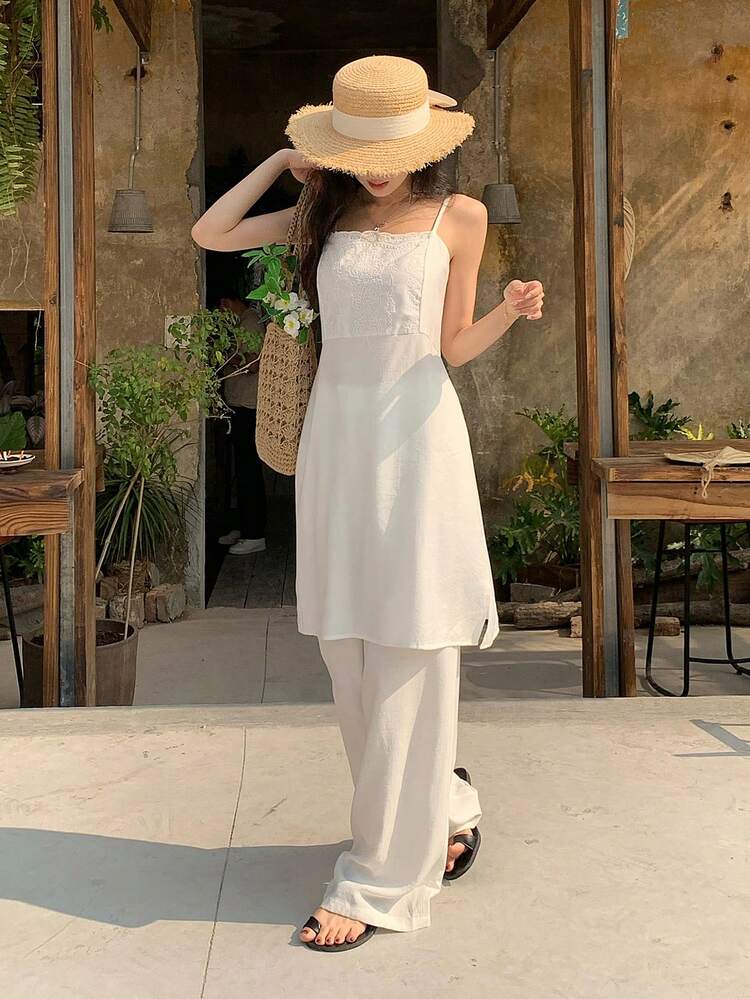 Women's Camisole Top And Pants Set, Solid Color, 2 Pieces Outfit