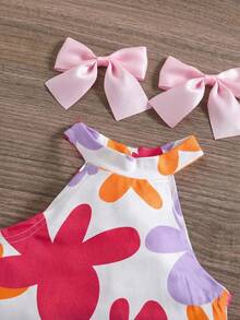 SHEIN LMoss Kids 女婴无袖碎花休闲夏季前长后短背心套装 - 白色 - 查看 6