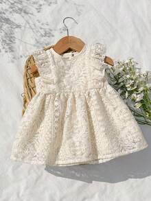 Vintaside Kids Newborn Baby Girl Embroidered Mesh Dress, Countryside Style, Spring/Summer Fashion, Elegant Delicate Dress - Apricot - View 4