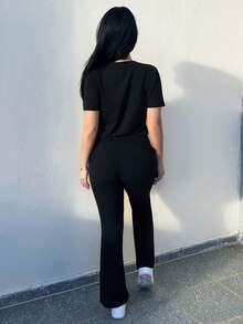 Vassilux Slim Fit Women's Casual Short Sleeve T-Shirt, Women's Clothing Graphic Tees Women Tops - Black - View 2