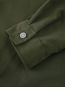 Vacaura 2 件青少年春季休闲绅士单排扣灰色长袖衬衫 + 松紧腰斜口袋休闲裤两件套服装 - 軍綠色 - 查看 6