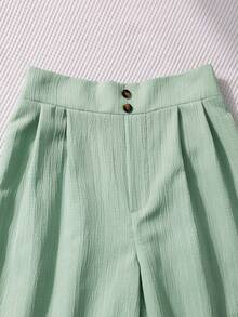 Tween GirlsTextured Vertical Striped Black Loose Button Pants - Green - View 7