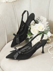 CUCCOO HITCHD Giày cao gót thời trang mũi nhọn dành cho nữ, thiết kế nơ và khóa cài. - màu đen - Xem 6