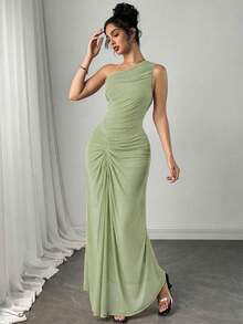 Firerie 女士新款优雅红色褶裥网纱半身裙，假日半身裙，酒红色半身裙/海边休闲、派对、鸡尾酒会/音乐会/郊游休闲 - 綠色 - 查看 6