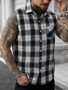 Manfinity CasualCool Men's Casual Plaid Front Button Sleeveless Shirt, Summer - Multicolor - View 4