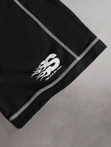 Manfinity Hypemode Men's Letter Print Round Neck Short Sleeve T-Shirt And Drawstring Waist Shorts Casual Set - Black - View 5