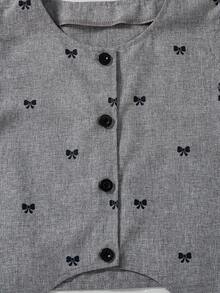 Sparklyn 3 件套女童春秋新款翻领长袖白衬衫、灰色蝴蝶结印花下摆设计背心、百褶裙可爱优雅时尚校服套装 - 灰色 - 查看 8