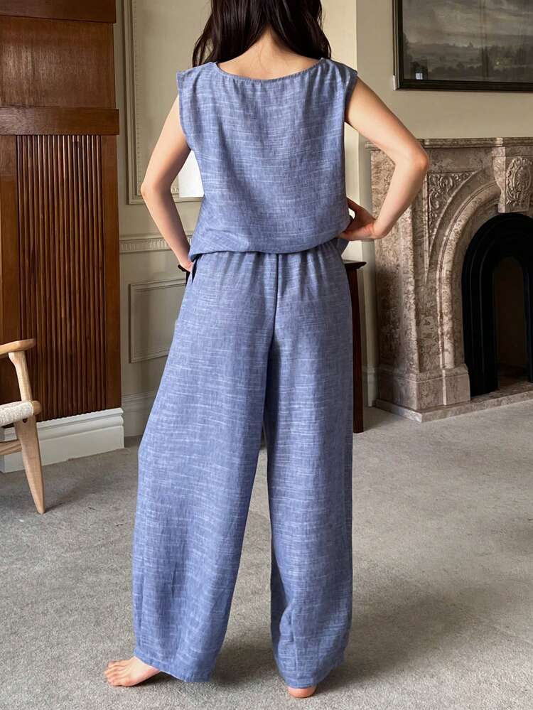 Women's Minimalist Sleeveless Solid Color Casual Loungewear Set