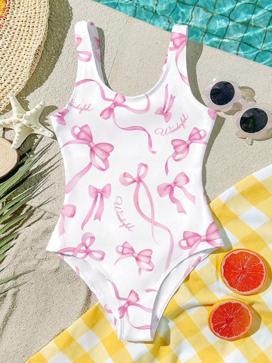 Traje de baño de una pieza minimalista y casual para niñas preadolescentes, adecuado para el verano - Multicolor - Ver 1