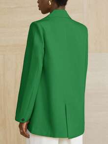 Aveloria Modichic Women's Business Style Solid Color Double-Breasted Blazer Jacket For Commuting, Autumn  - Green - View 2