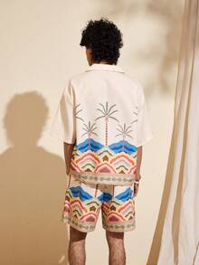 Felipe Marques 男士夏威夷棕榈树印花衬衫短裤套装，夏季度假 - 彩色 - 查看 2