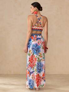 Swim Oasis 女士夏季沙滩印花时尚性感比基尼泳衣套装，含罩衫和裙子 - 彩色 - 查看 2