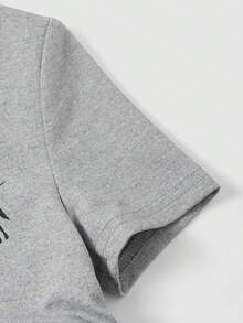 SHEIN 两件套女童针织纯色圆领褶皱T恤和修身喇叭裤套装 - 灰色 - 查看 13