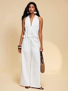 Travachic Women's Elegant White Summer 2 Pieces Set,Casual Vacation Holiday Camisole And Skirt Outfit,Boho Chic Beach Woven Bohemia Style Graduation Clothes - White - View 2