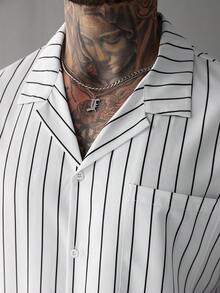 SLATEMANN 男士白色条纹沙滩休闲衬衫，春夏款 - 白色 - 查看 4