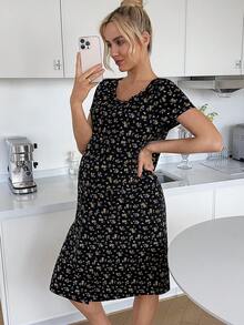 SHEIN 夏季孕妇休闲碎花哺乳连衣裙 - 彩色 - 查看 11
