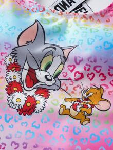 TOM & JERRY X SHEIN Tween Girl Gradient Heart Cartoon Print One-Piece Swimsuit, Beach Vacation - Multicolor - View 6