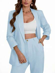 Aveloria Modichic Women's Minimalist Elegant Commuter Shawl Collar Double-Breasted Blazer - Baby Blue - View 4