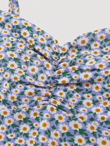 Breezaya 碎花系带开衩吊带连衣裙，适合度假沙滩穿着，女士 - 紫色 - 查看 3