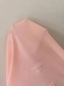 SHEIN Women's V-Neck Short Sleeve Contrast Lace Bow Nightgown - Coral Pink - View 8