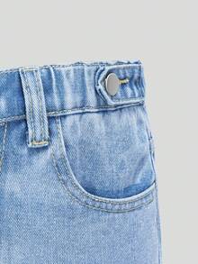 SHEIN 少女牛仔裤，夏季新品，宽松版型，浅色水洗牛仔布，舒适棉质面料，适合休闲、上学、工作和聚会等场合。 - 淺色水洗藍 - 查看 5