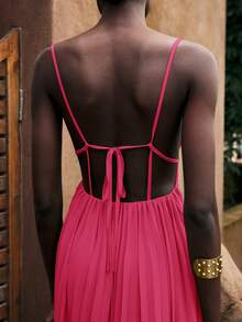 Maija 女士夏季度假连衣裙，简约无袖纯色波西米亚风沙滩裙，适合春夏季节穿着 - 玫紅色 - 查看 8